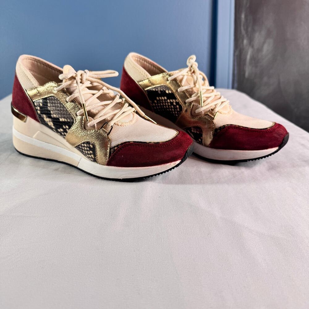 Michael Kors Sneakers 7.5M Gold Snakeskin Colorblock Trainer Shoes Lace Up